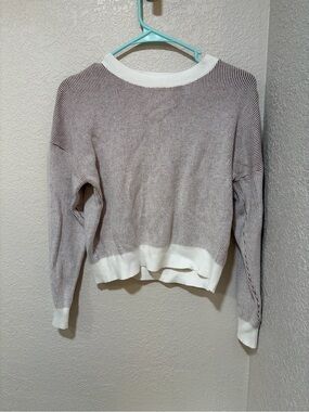 bohme Two-Tone Ribbed Crewneck Sweater in Taupe and Cream
